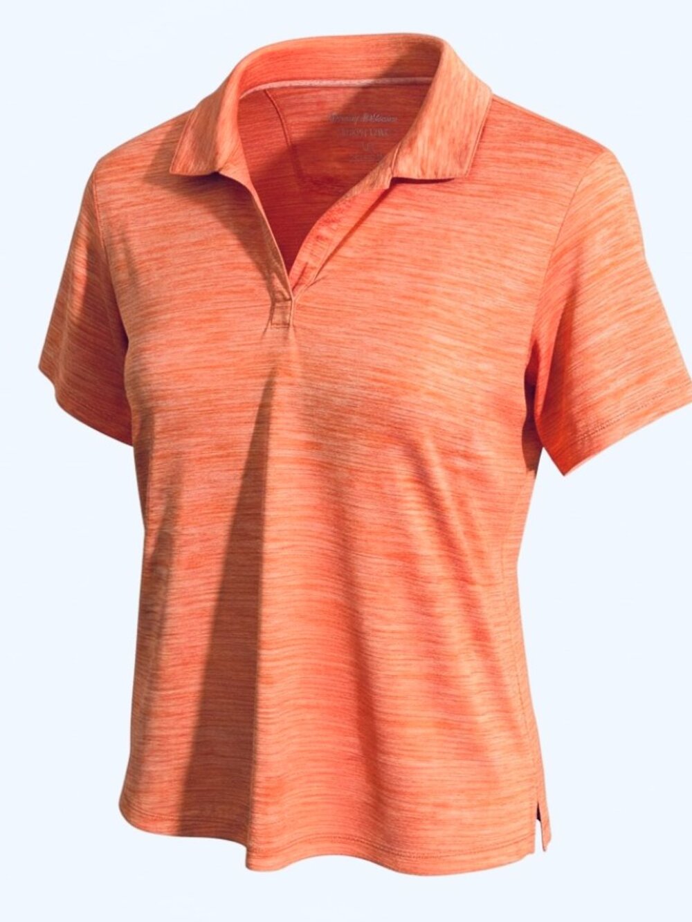 TOMMY BAHAMA IslandZone Womens L Coral Orange V-Neck Golf Polo Shirt ShortSleeve